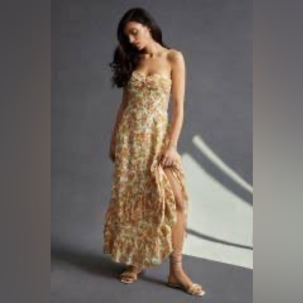 Anthropologie Shoshanna Strapless Floral Print Midi Dress